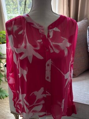 Calvin Klein Fuchsia Pink Floral Button-Down Blouse